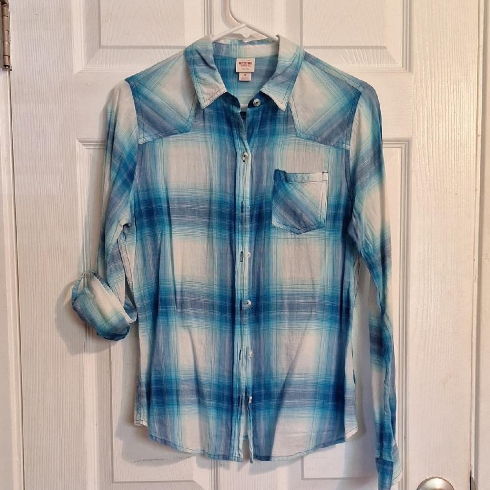Tropical Ocean Blues Plaid Button-Up Shirt